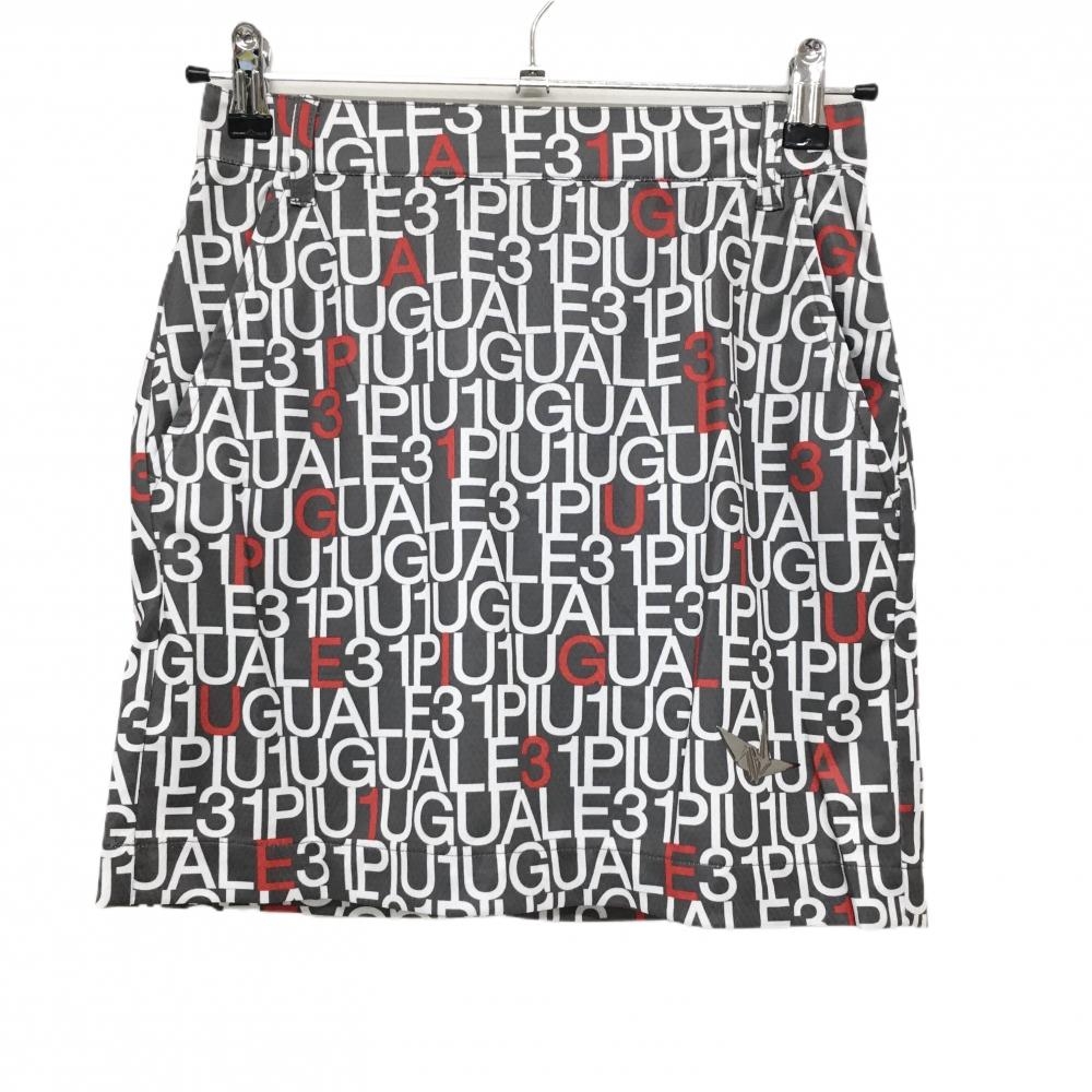【超美品】ウノピゥウノウグァーレトレゴルフ スカート グレー×白 ロゴ総柄 インナーパンツ付 レディース 1(S) ゴルフウェア 1PIU1UGUALE3