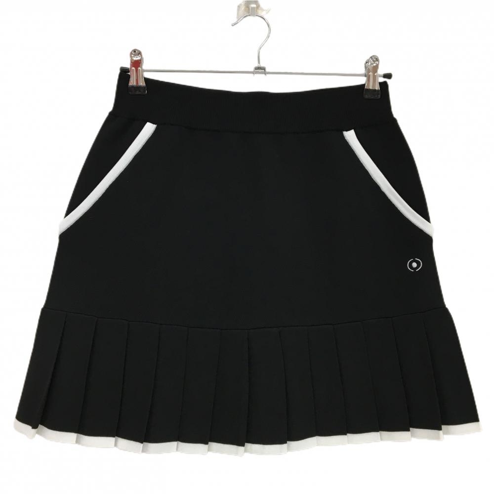 【超美品】ピン ニットスカート 黒×白 裾プリーツ ウエストゴム  レディース M ゴルフウェア PING