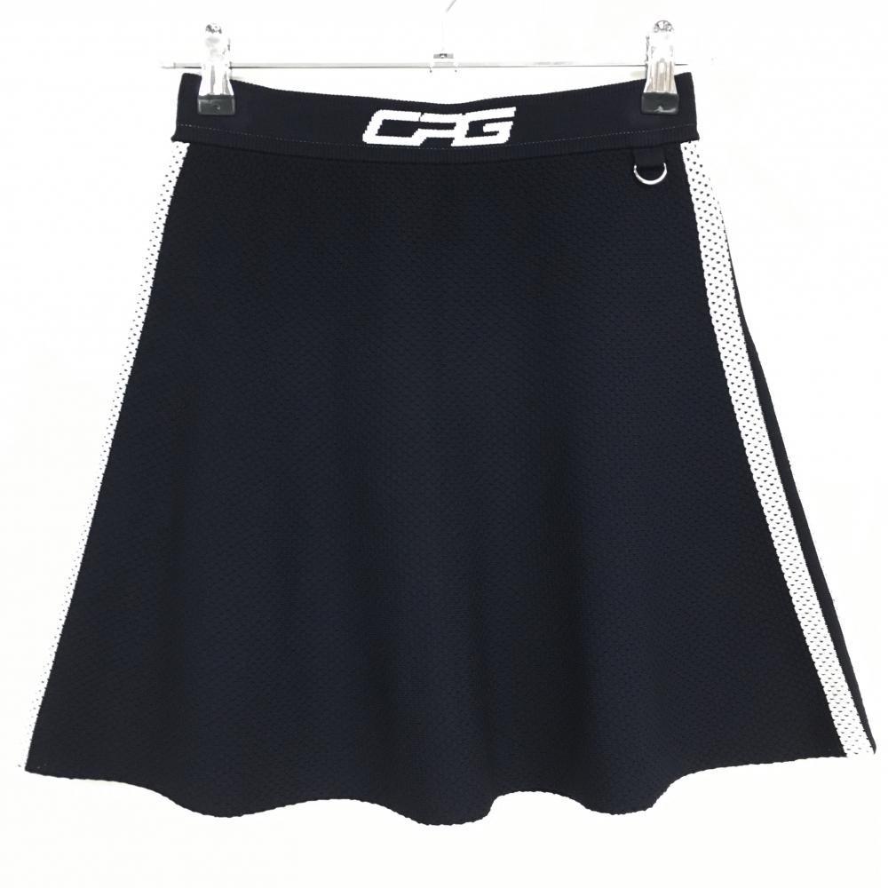 【超美品】シーピージー ニットスカート ネイビー×白 サイドライン メッシュ調 ウエストロゴゴム レディース S ゴルフウェア CPG