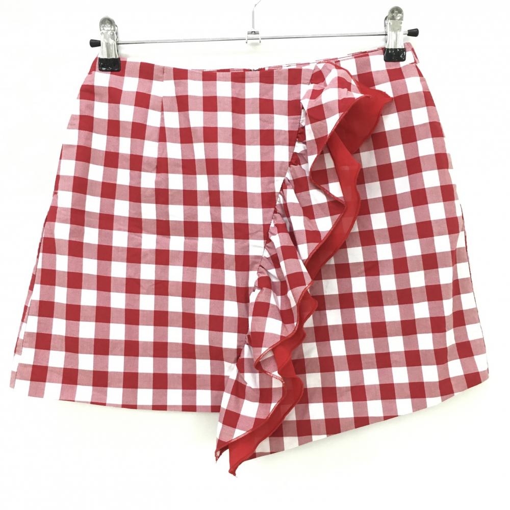 【超美品】リエンダスエルタ スカート 白×レッド ギンガムチェック 内側インナーパンツ レディース M ゴルフウェア rienda suelta