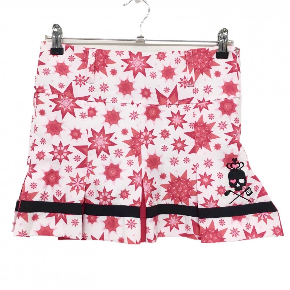 【新品】バーディーハント スカート 白×ピンク 総柄 内側インナーパンツ 裾ボックスプリーツ レディース L ゴルフウェア BIRDIE HUNT