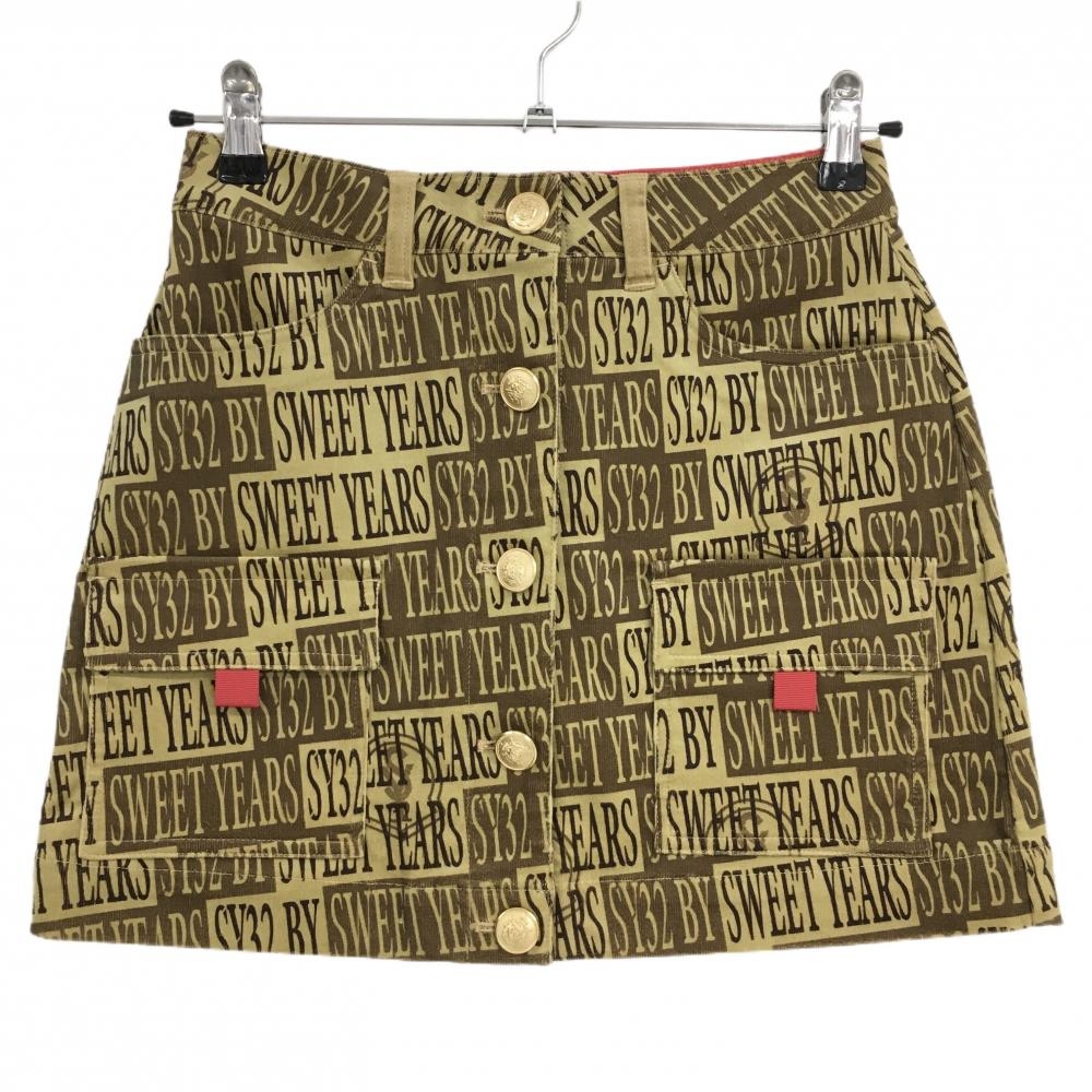 【超美品】SY32 コーデュロイスカート ライトブラウン×ブラウン ロゴ総柄 レディース S ゴルフウェア SY32 BY SWEET YEARS
