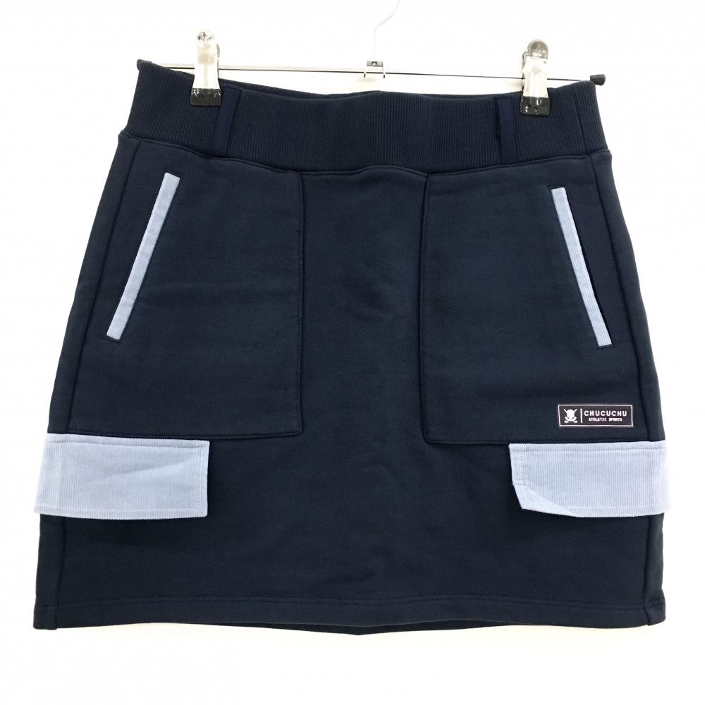 【未使用品】チュクチュスポーツ スカート ネイビー×ライトブルー 一部コーデュロイ 韓国モデル レディース M ゴルフウェア CHUCUCHU