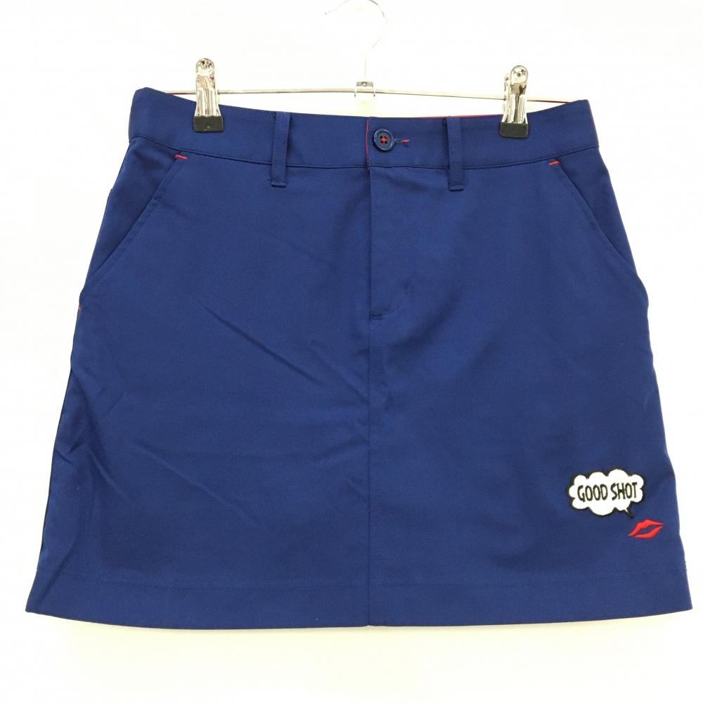 【超美品】キスマークゴルフ スカート ネイビー ベルト部内側レッド ワッペン レディース 7 ゴルフウェア Kissmark Golf