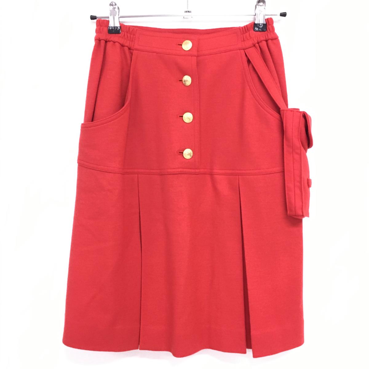 【超美品】レオナールスポーツ スカート レッド ウール100% インナーパンツ付  レディース 69-94 ゴルフウェア LEONARD SPORT