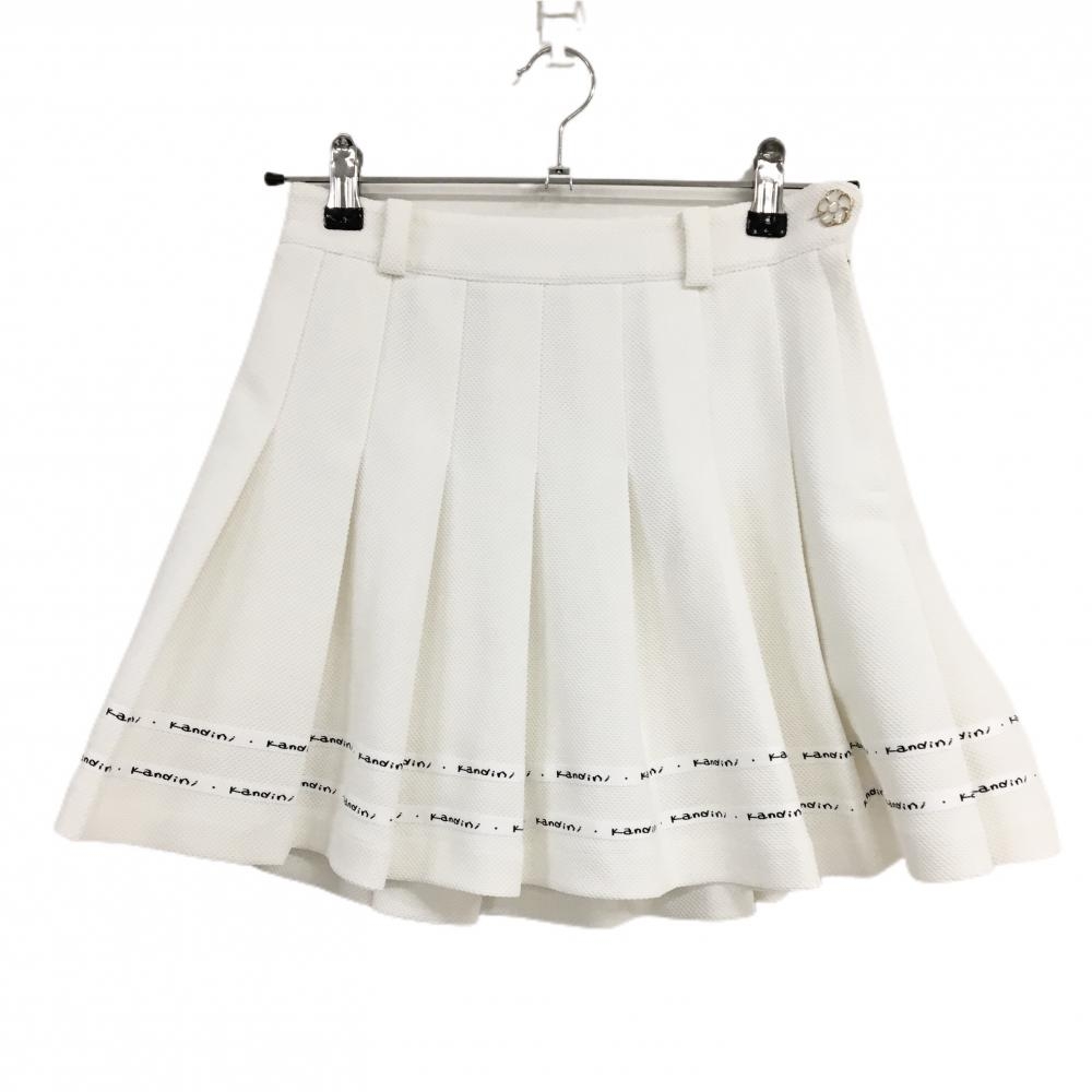 【超美品】カンディニ スカート 白 織生地 裾ロゴライン 内側インナーパンツ レディース S ゴルフウェア Kandini