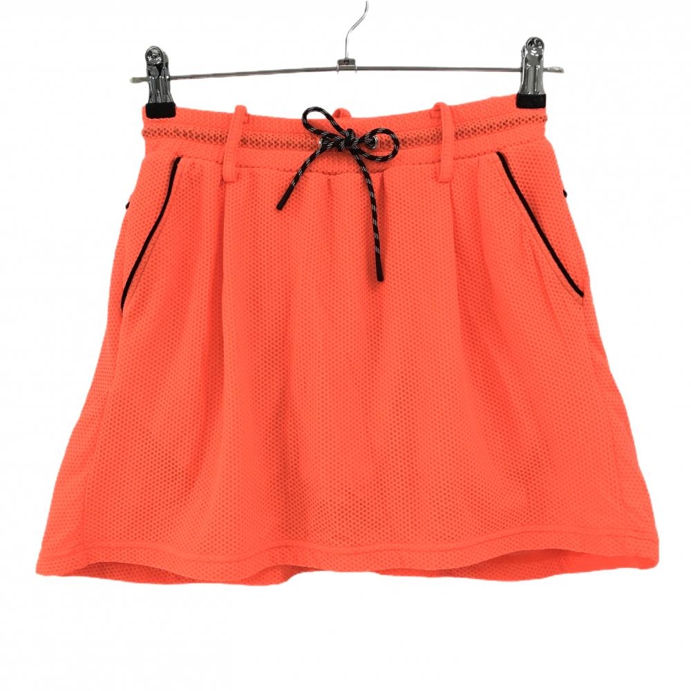 【超美品】ディセンバーメイ ストレッチスカート 蛍光オレンジ 凹凸生地 ウエストゴム＆調整紐 レディース S ゴルフウェア DECEMBERMAY