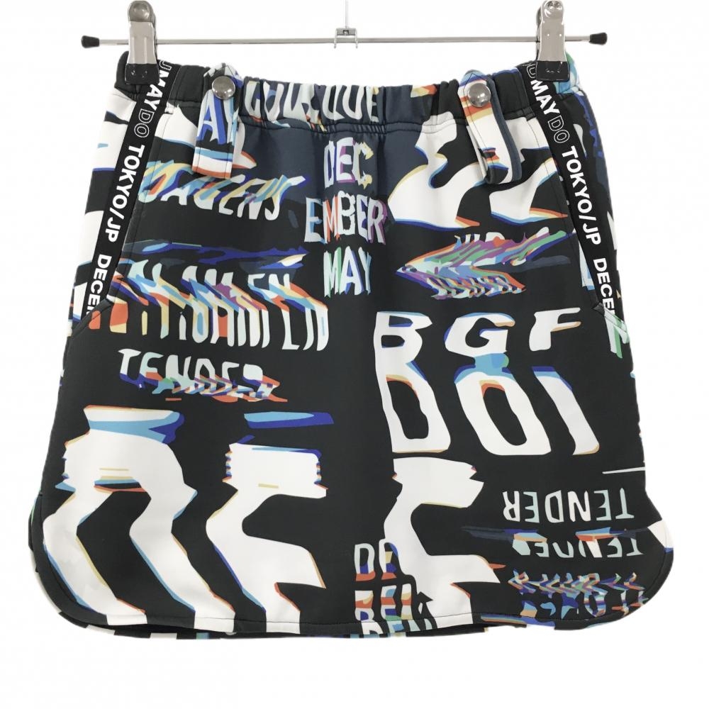 【超美品】ディセンバーメイ ストレッチスカート 黒×白×マルチカラー 総柄 ダンボールニット レディース S ゴルフウェア DECEMBERMAY