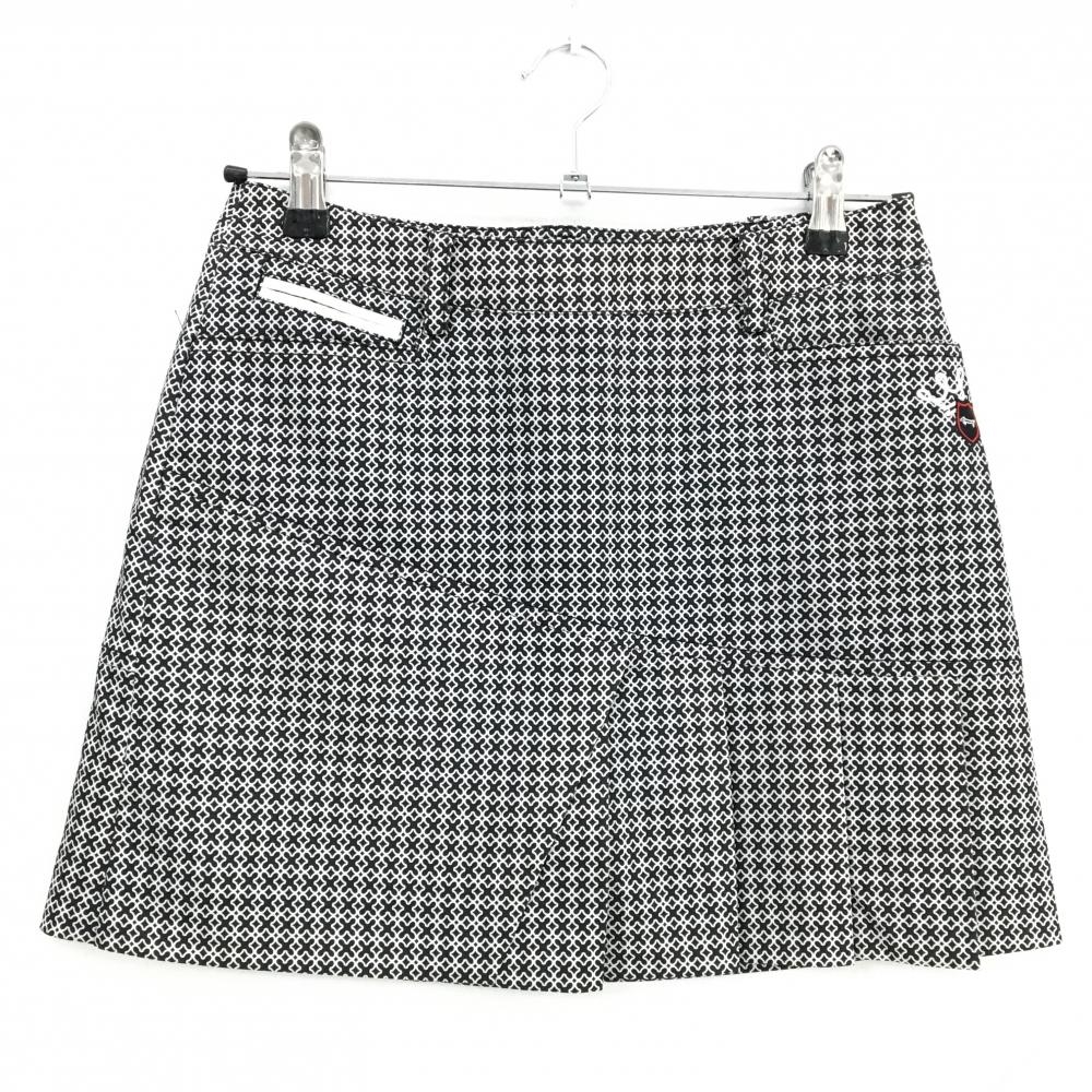 【超美品】ルイカステル スカート 黒×白 総柄 裾一部プリーツ 内側インナーパンツ レディース 64 ゴルフウェア LOUIS CASTEL