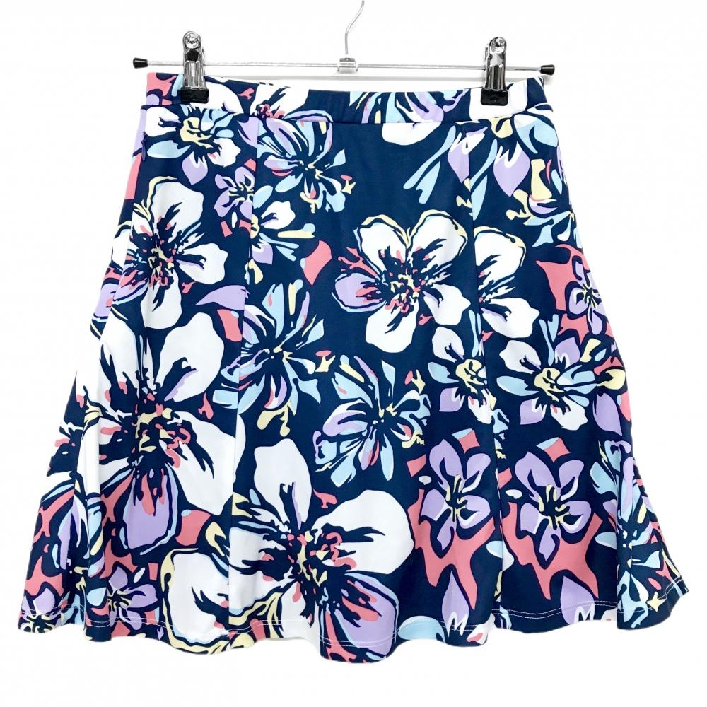【美品】モントレークラブ スカート ネイビー×白×ライトブルー 花柄 内側インナーパンツ レディース XS ゴルフウェア Monterey club