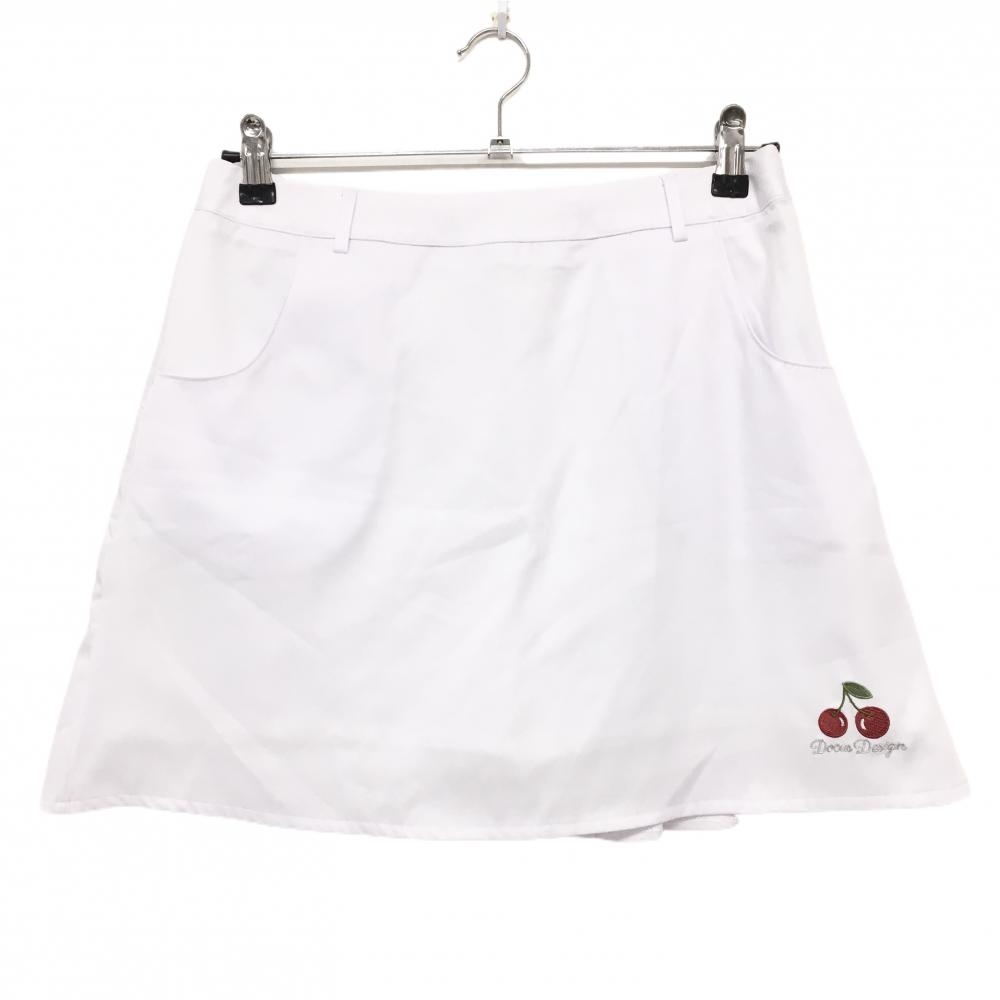【超美品】ドゥーカス スカート 白 後プリーツ 内側インナーパンツ チェリー刺しゅう レディース L ゴルフウェア DOCUS