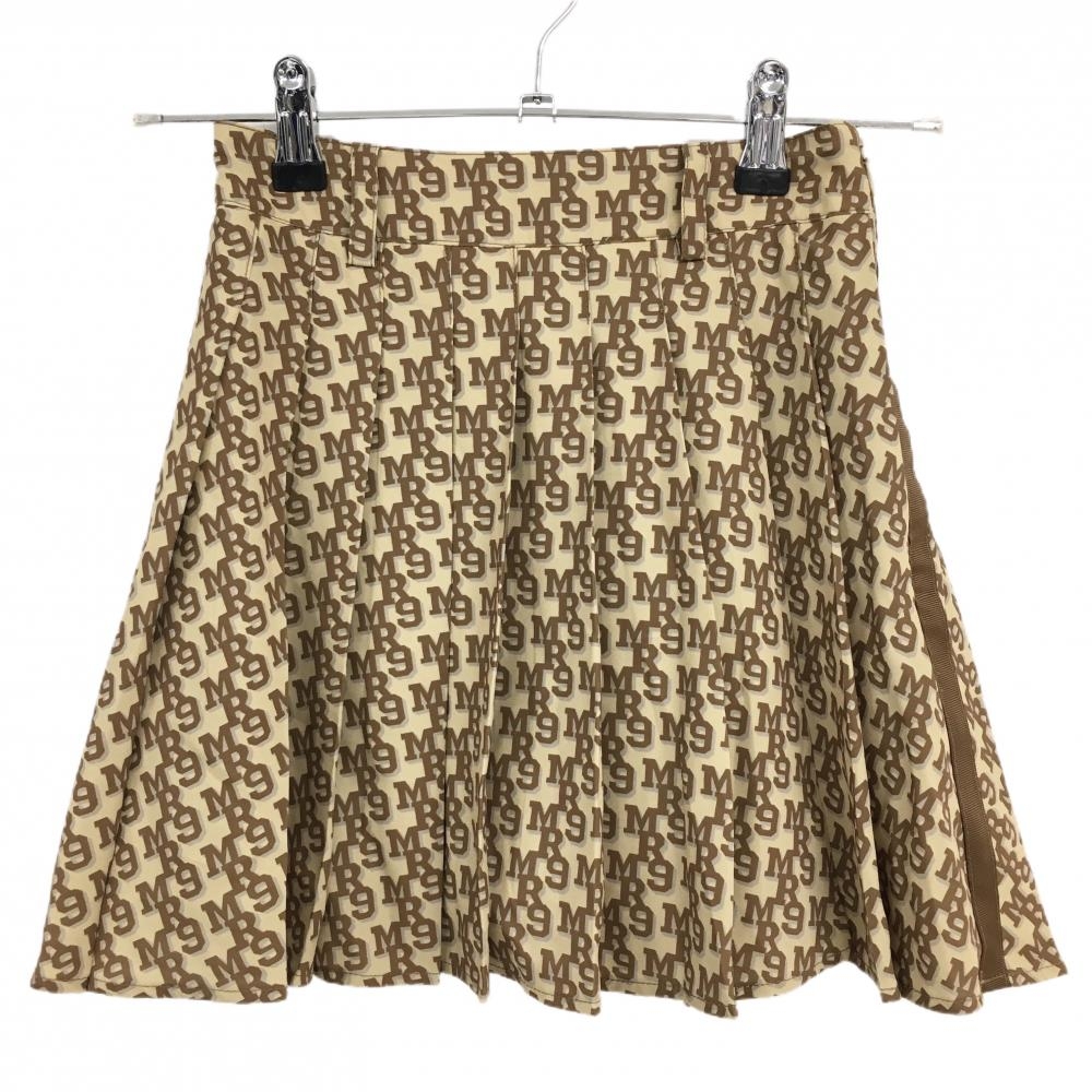 【超美品】ミラーナイン プリーツスカート ベージュ×ブラウン ロゴ総柄 内側インナーパンツ レディース S ゴルフウェア MIRROR9