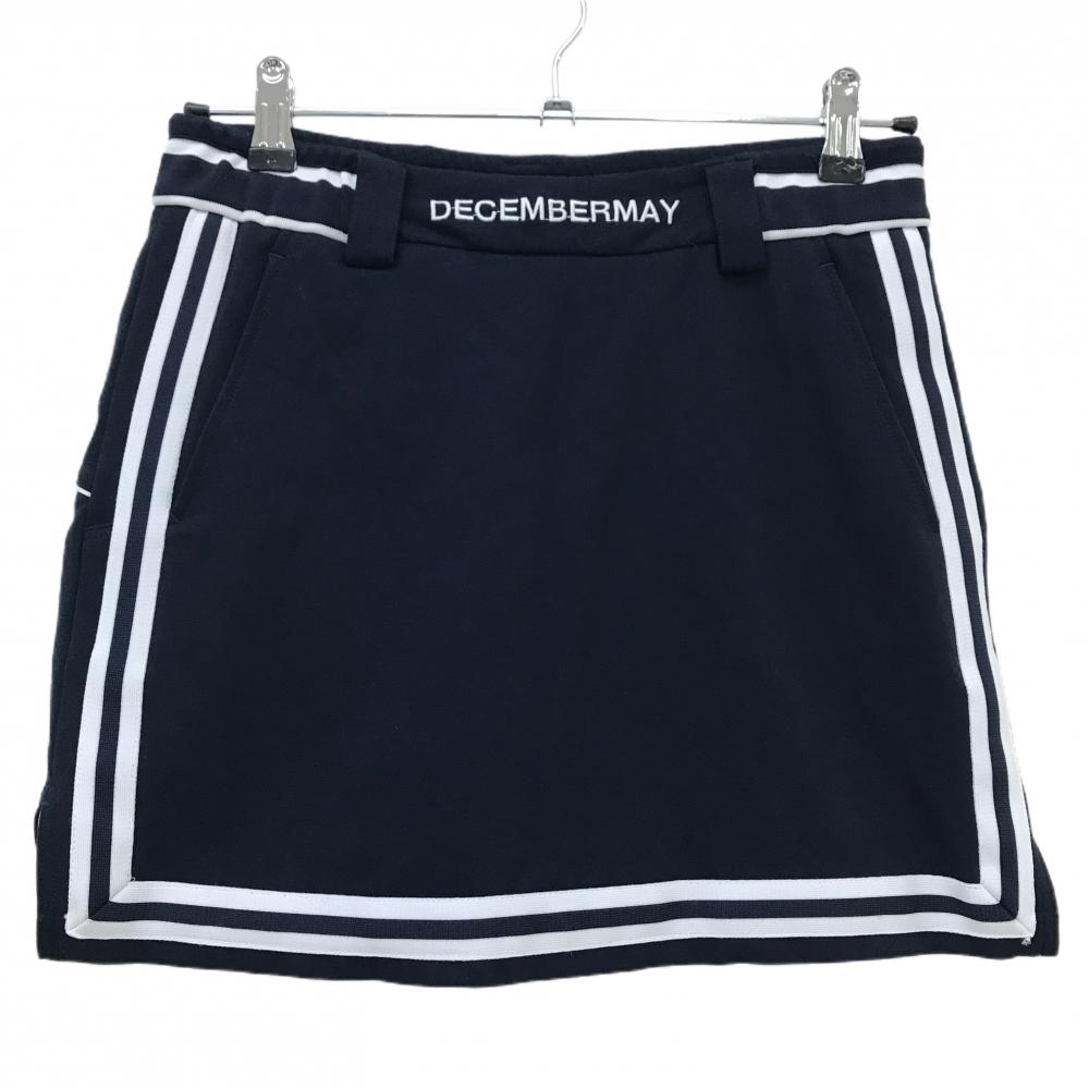 【超美品】ディセンバーメイ スカート ネイビー×白 ウエストゴム ロゴ刺しゅう レディース M ゴルフウェア DECEMBERMAY