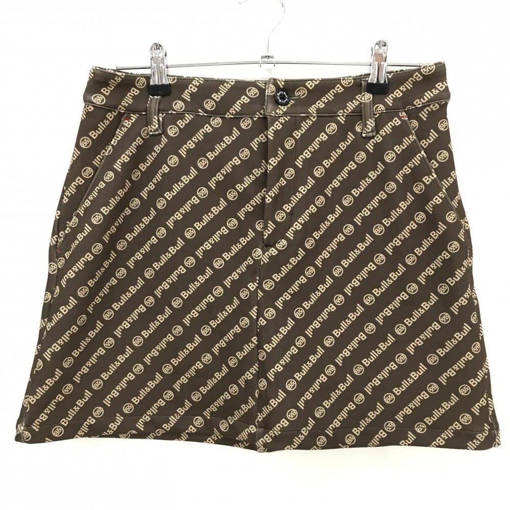 【美品】ブルアンドブル スカート ブラウン×ベージュ ロゴ総柄 レディース M ゴルフウェア Bull&Bull 