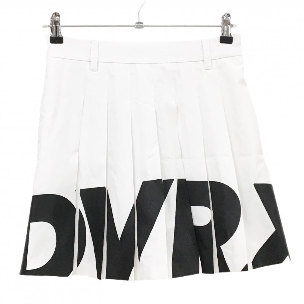 【超美品】デヴァローゴルフ プリーツスカート 白 ロゴプリント 内側インナーパンツ  レディース M ゴルフウェア DEVEREUX GOLF