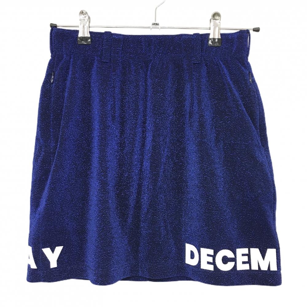 【超美品】ディセンバーメイ スカート ネイビー×白 ラメ ウエストゴム 裏地付  レディース FREE ゴルフウェア DECEMBERMAY