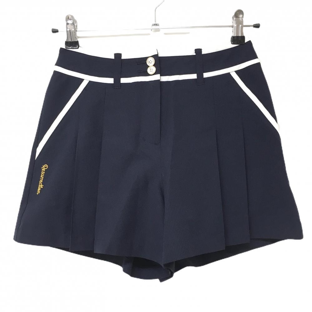 【超美品】レザレクション キュロットスカート ネイビー 織生地 ライン白 レディース XS ゴルフウェア 2024年モデル Resurrection