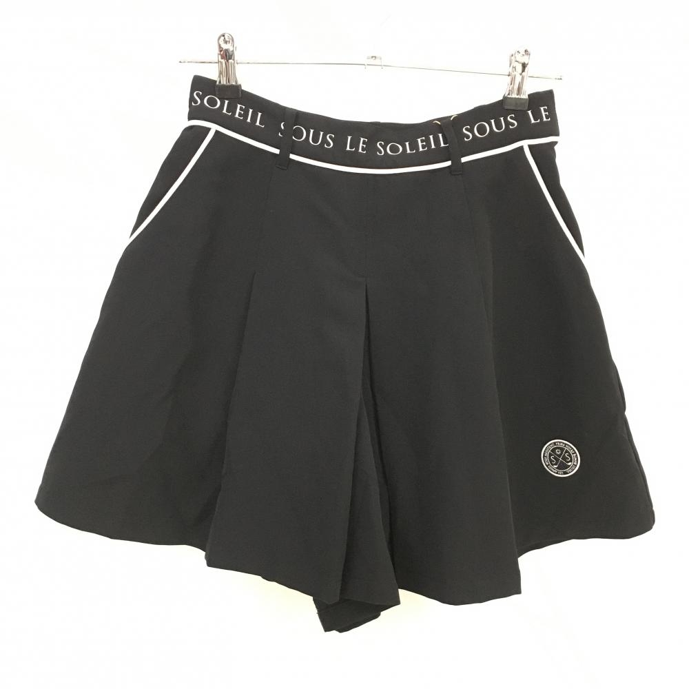 【新品】ソルソレイユ キュロットスカート 黒×白 ウエストロゴ プリーツ レディース S ゴルフウェア SOUS LE SOLEIL