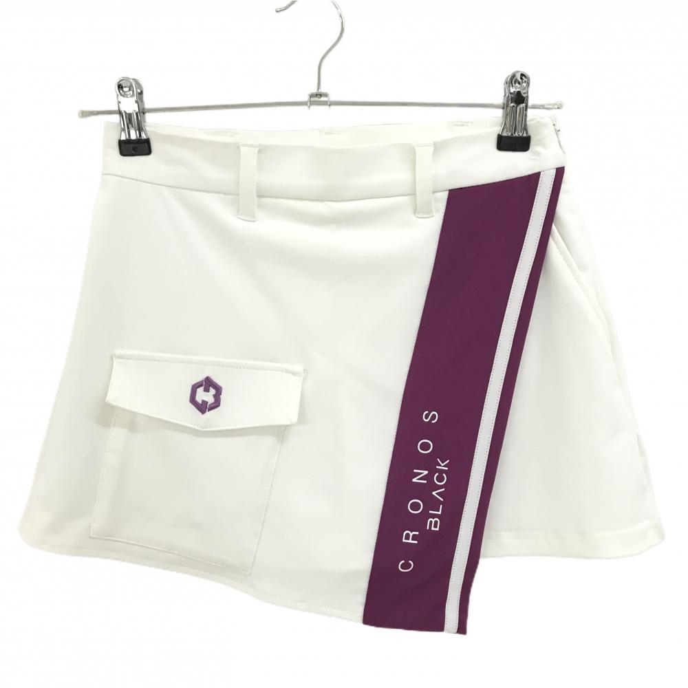 クロノスブラック キュロットスカート 白×パープル ストレッチ ロゴ レディース S ゴルフウェア CRONOS BLACK