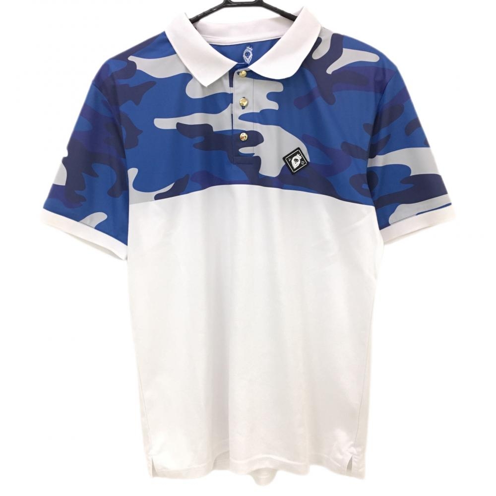 ヴィトゥエルヴ 半袖ポロシャツ ブルー×白 上部カモフラ 迷彩  メンズ Ｌ ゴルフウェア V12