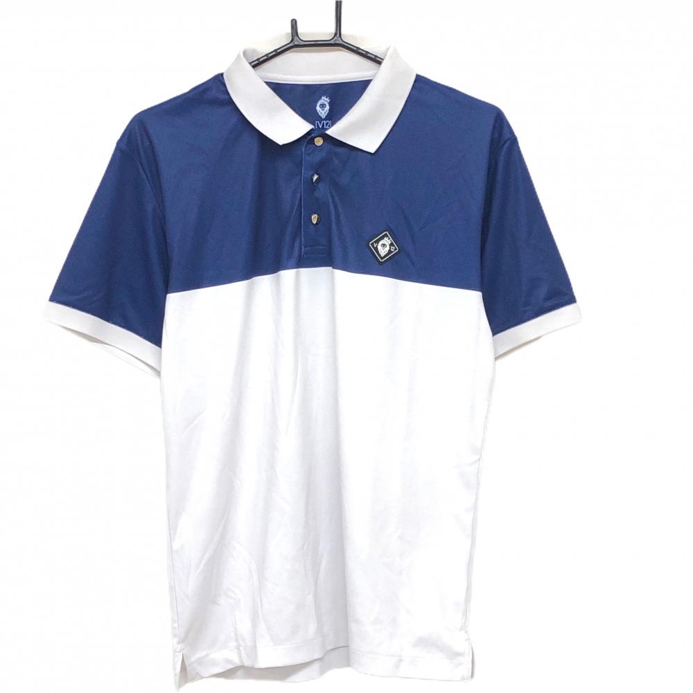 【美品】ヴィトゥエルヴ 半袖ポロシャツ ネイビー×白 バックロゴ  メンズ M ゴルフウェア V12