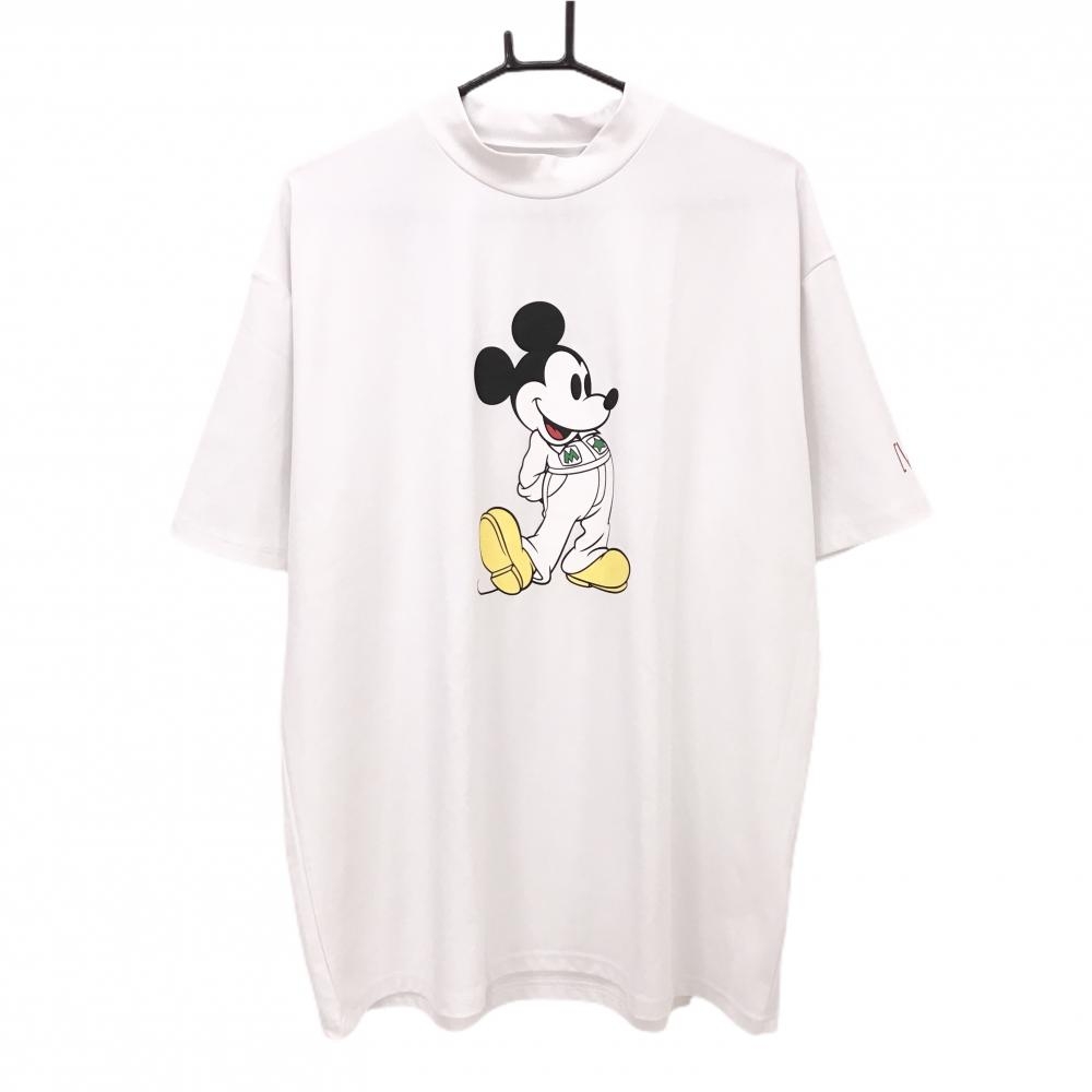 【超美品】V12×Disney 半袖ハイネックシャツ 白×黒 ミッキーマウス コラボ メンズ XXL ゴルフウェア V12
