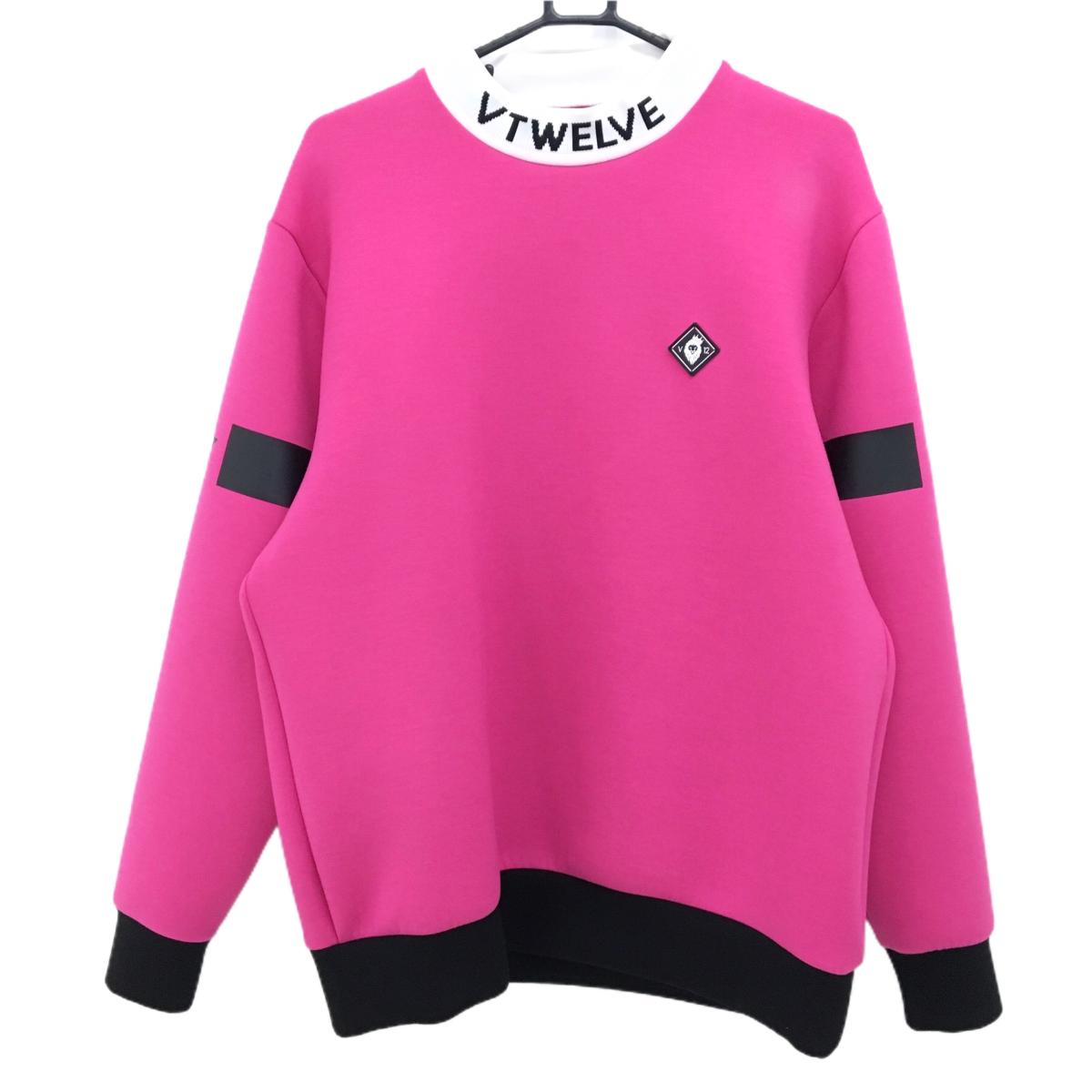 【美品】V12 ハイネックトレーナー ピンク ネックロゴ ダンボールニット メンズ XL ゴルフウェア V12