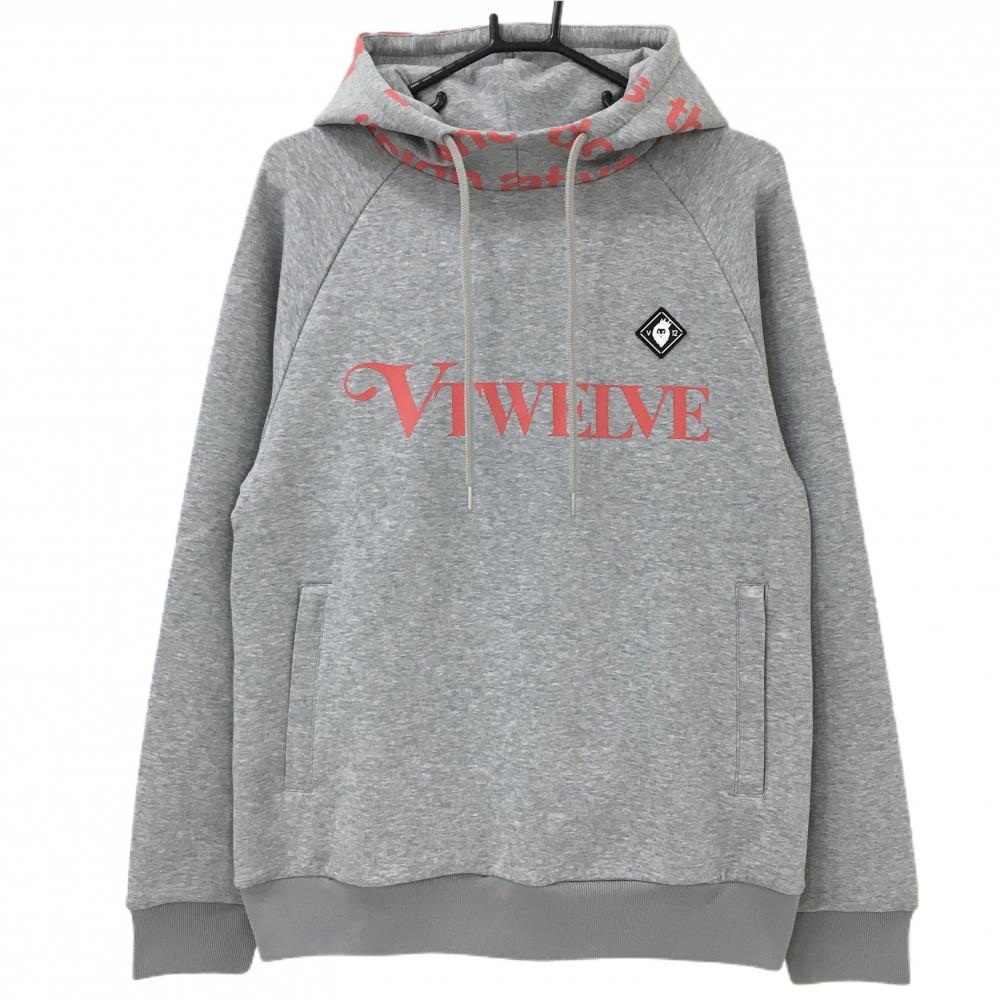 【新品】V12 パーカー グレー×レッド バックプリント ダンボールニット メンズ M ゴルフウェア 2025年モデル V12