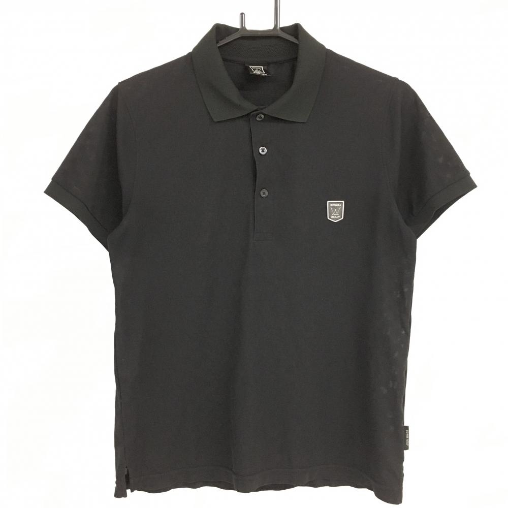 エドウィンゴルフ 半袖ポロシャツ 黒 ブロックチェック柄織生地 襟一部透かし編み メンズ M ゴルフウェア EDWIN GOLF