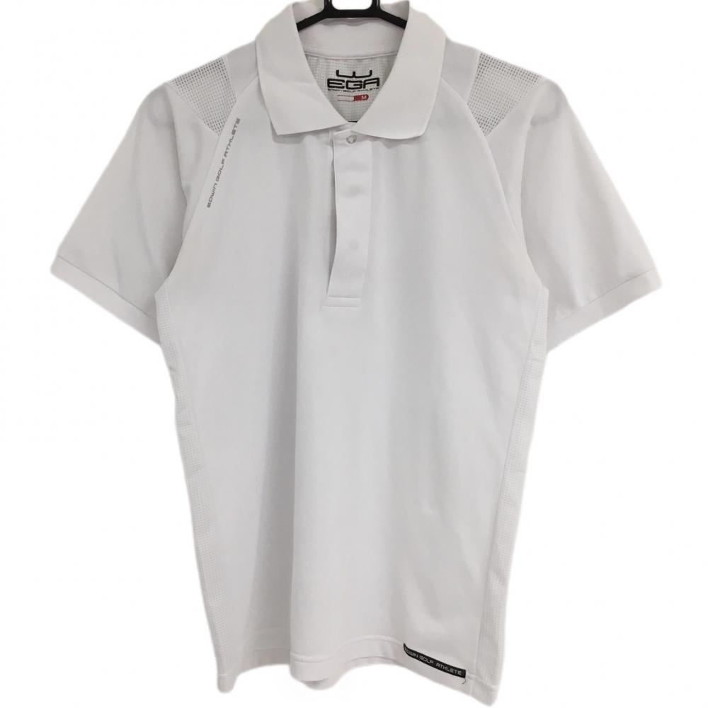 エドウィンゴルフ 半袖ポロシャツ 白 一部メッシュ アスリート スナップボタン メンズ M ゴルフウェア EDWIN GOLF