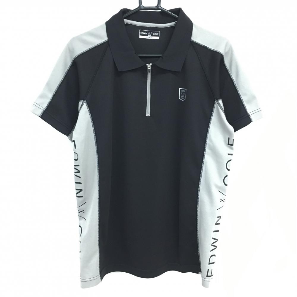 【超美品】エドウィン 半袖ポロシャツ 黒×グレー ハーフジップ  メンズ LARGE ゴルフウェア EDWIN GOLF