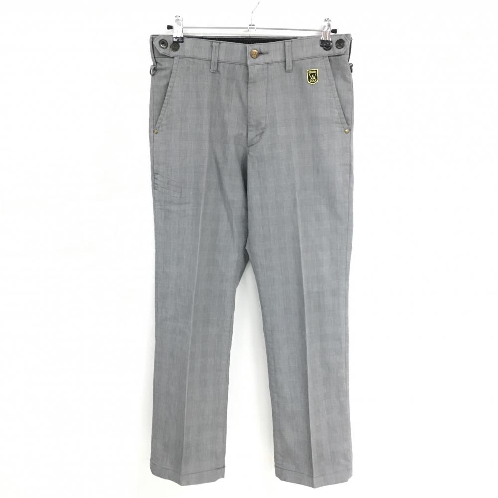【美品】エドウィンゴルフ パンツ グレー チェック ウエスト調節ボタン付 ティー装着可 メンズ M ゴルフウェア EDWIN GOLF