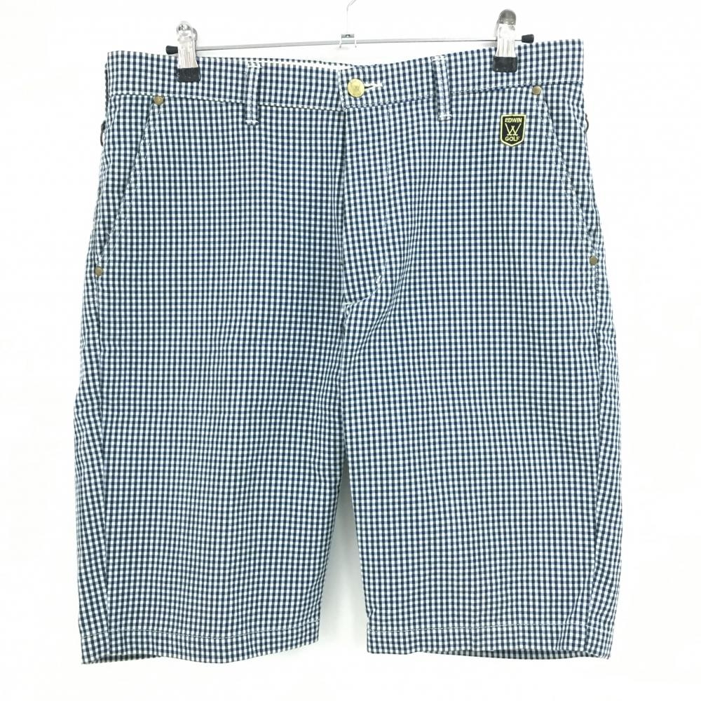 【超美品】エドウィンゴルフ ハーフパンツ ブルー×黒 チェック  メンズ XL ゴルフウェア EDWIN GOLF