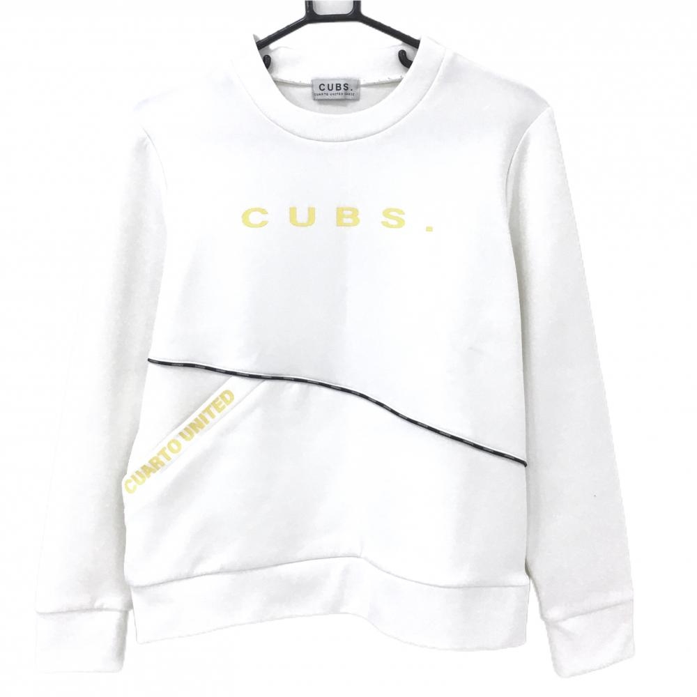 【美品】クアルトユナイテッドベーシック トレーナー 白×イエロー 裏微起毛 CUBS  メンズ M ゴルフウェア CUARTO UNITED