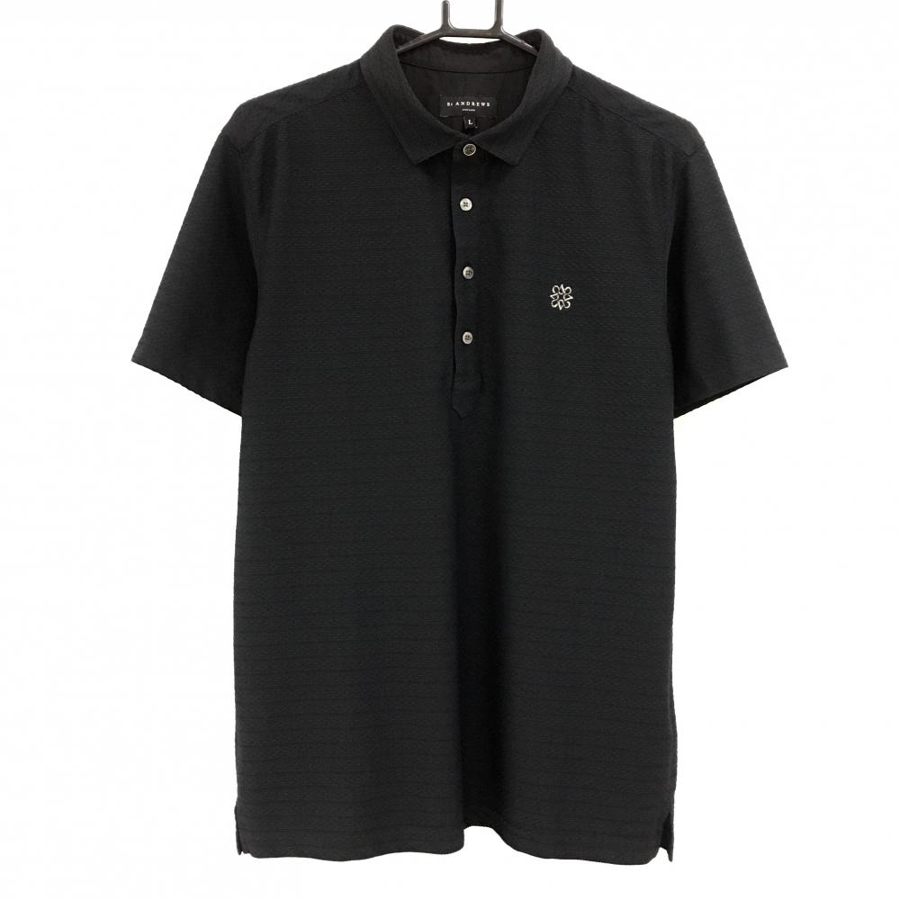 【美品】セントアンドリュース 半袖ポロシャツ 黒 総柄ジャガード ロゴ刺しゅう メンズ L ゴルフウェア 2025年モデル St ANDREWS
