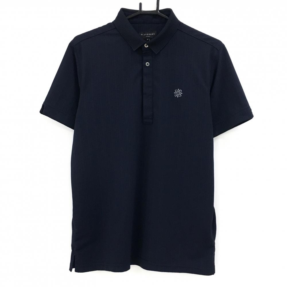 【超美品】セントアンドリュース 半袖ポロシャツ ネイビー ハイゲージストライプ UVカット メンズ L ゴルフウェア 2025年モデル St ANDREWS