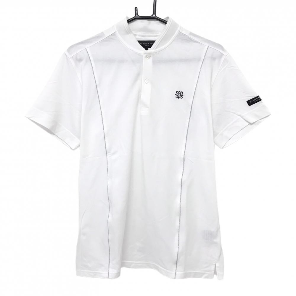 【超美品】セントアンドリュース 半袖ポロシャツ 白 スタンドカラー パイピンクライン メンズ L ゴルフウェア St ANDREWS