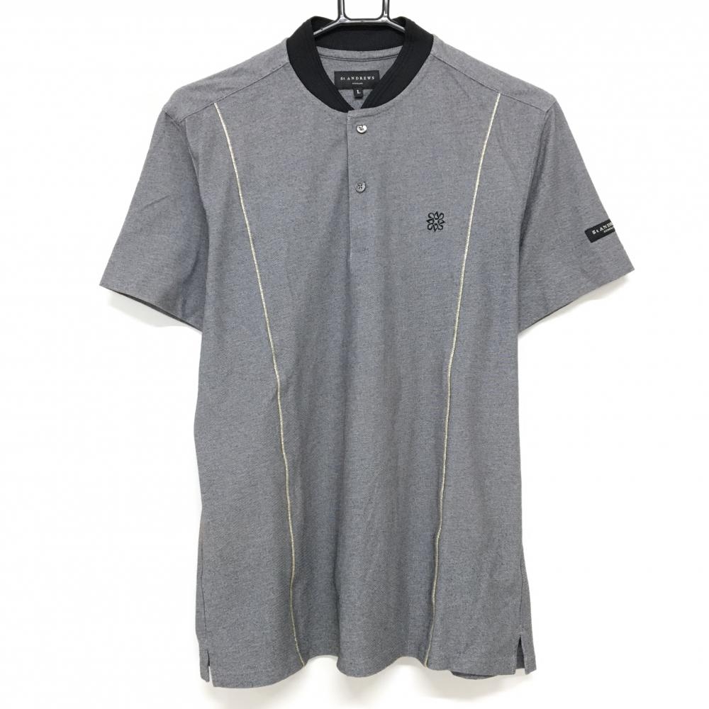 セントアンドリュース 半袖ポロシャツ 杢ダークグレー×黒 スタンドカラー パイピンクライン メンズ L ゴルフウェア St ANDREWS