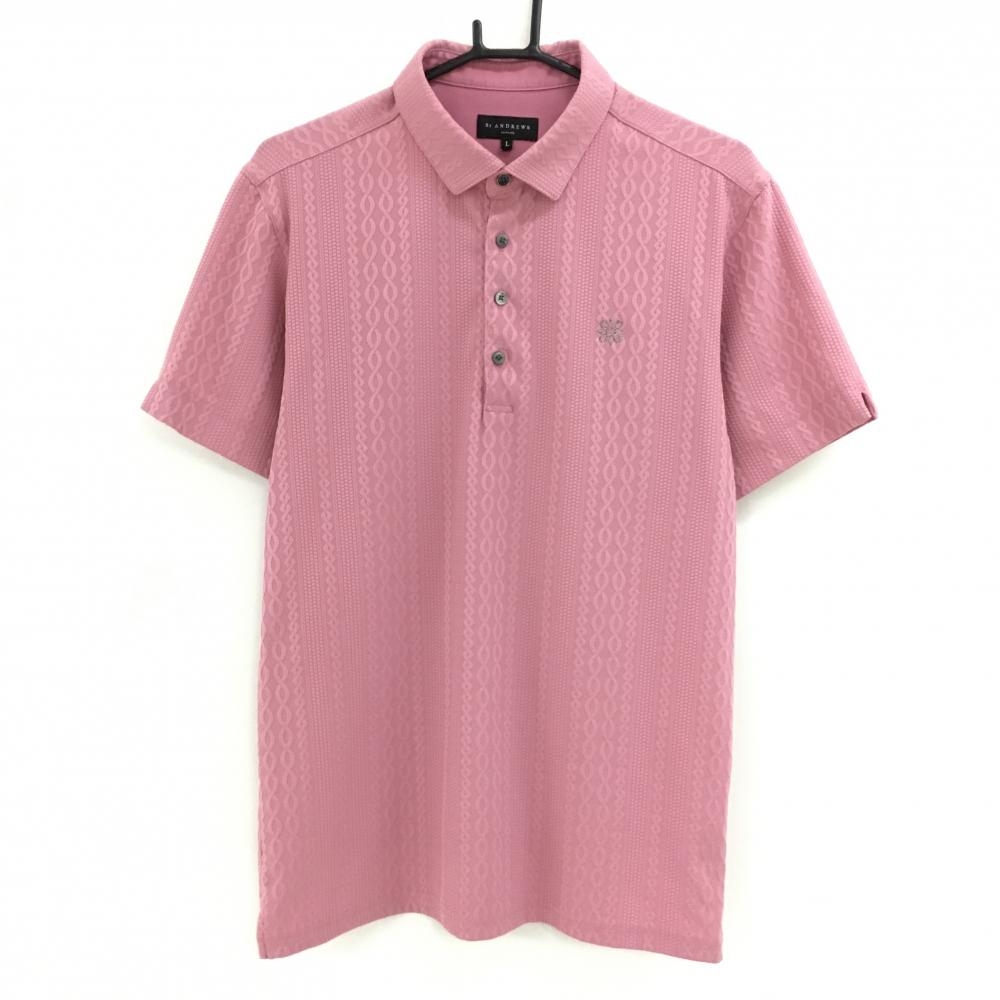 【美品】セントアンドリュース 半袖ポロシャツ ピンク 織生地  ストレッチ  メンズ L ゴルフウェア 2025年モデル St ANDREWS