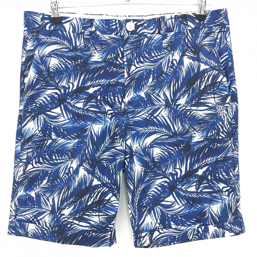 【超美品】セントアンドリュース ハーフパンツ 白×ネイビー リーフ柄 ストレッチ  メンズ L ゴルフウェア St ANDREWS