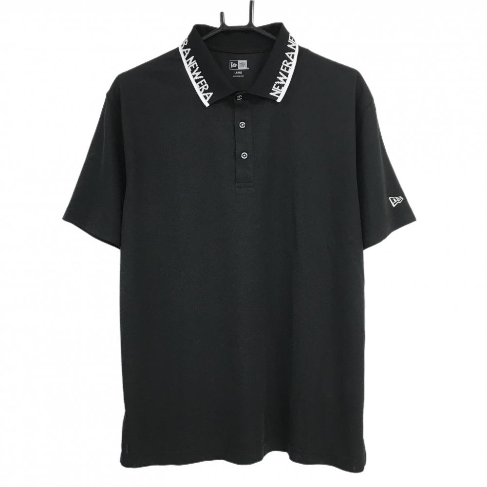 【新品】ニューエラ 半袖ポロシャツ 黒×白 襟ロゴ COOL メンズ LARGE ゴルフウェア New Era