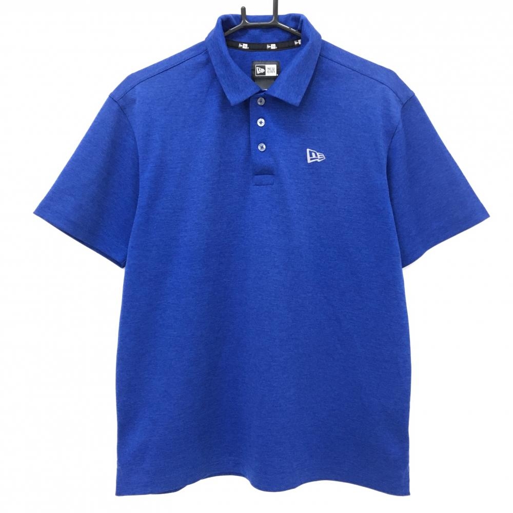 【超美品】ニューエラ 半袖ポロシャツ 杢ブルー ロゴ  メンズ LARGE ゴルフウェア New Era