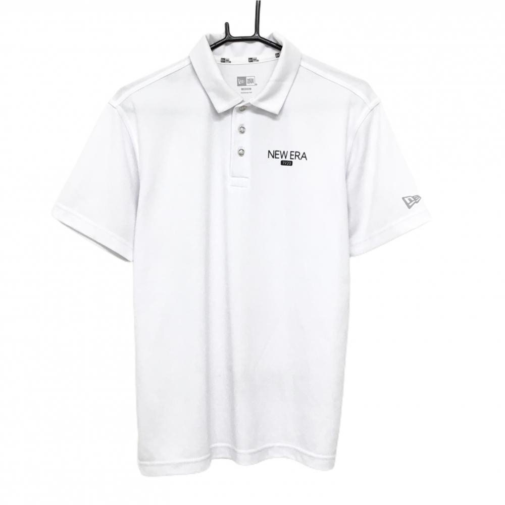 ニューエラ 半袖ポロシャツ 白 ロゴプリント シンプル メンズ MEDIUM ゴルフウェア New Era