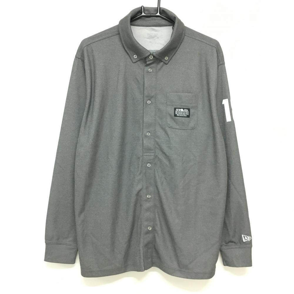 【超美品】ニューエラ 長袖ポロシャツ 杢グレー 胸ポケット ボタンダウン メンズ XLARGE ゴルフウェア New Era
