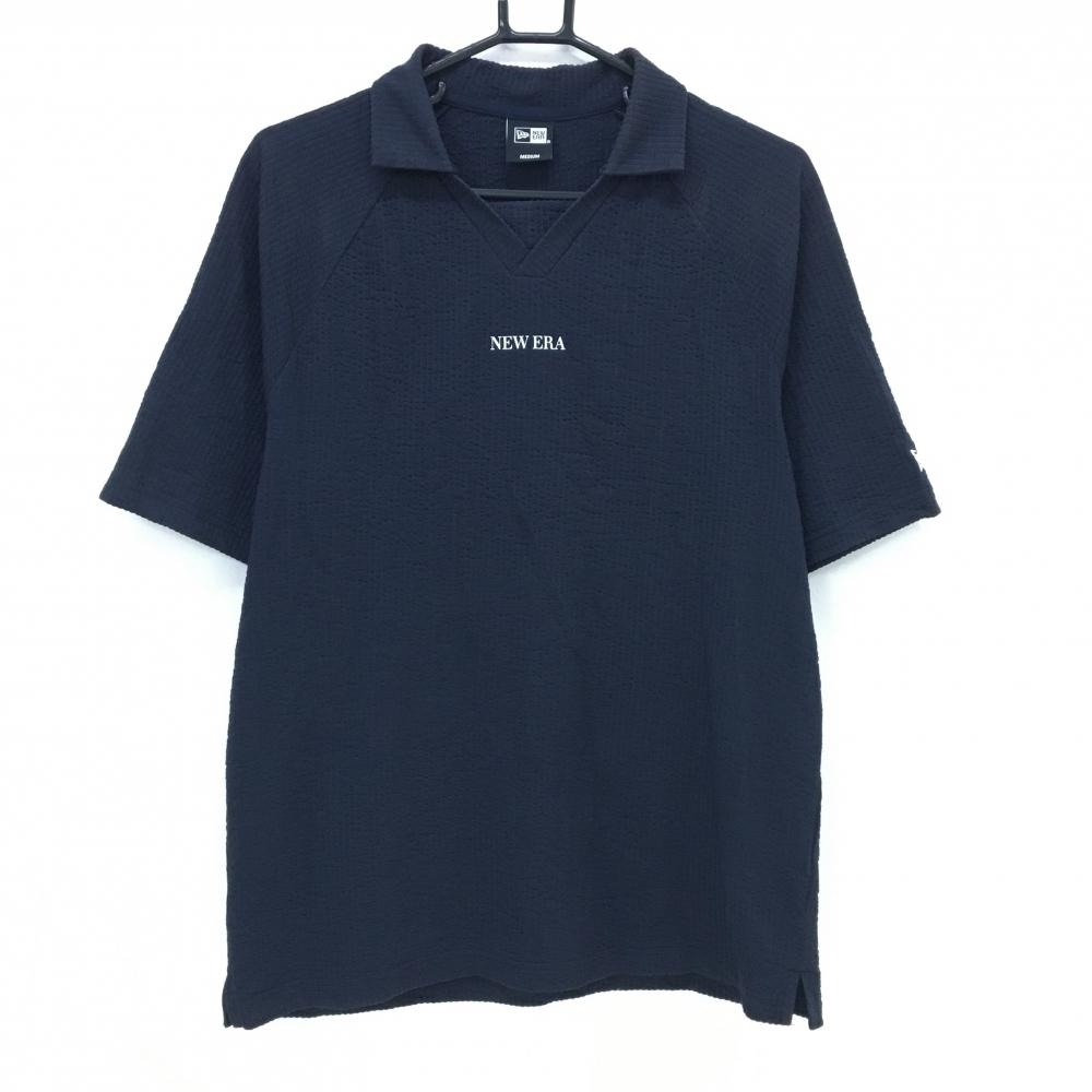 ニューエラ 襟付きTシャツ ダークネイビー×白 サッカー生地 胸ロゴ メンズ MEDIUM ゴルフウェア New Era