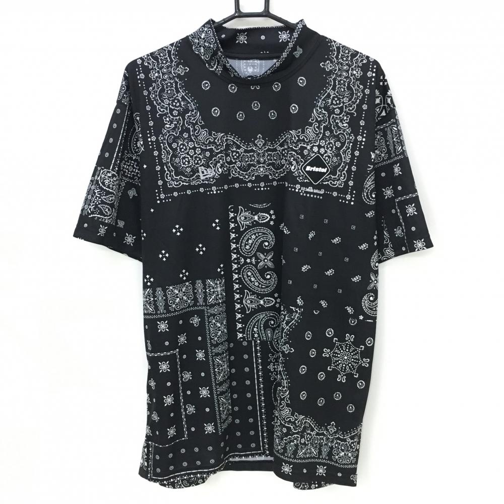 【超美品】ニューエラ×F.C.Real Bristol 半袖ハイネックシャツ 黒×白 総柄 メンズ XXLARGE ゴルフウェア New Era