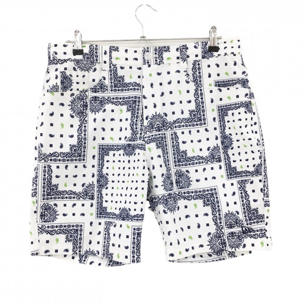 ニューエラ ハーフパンツ 白×ネイビー 総柄 ペイズリー  メンズ LARGE ゴルフウェア New Era