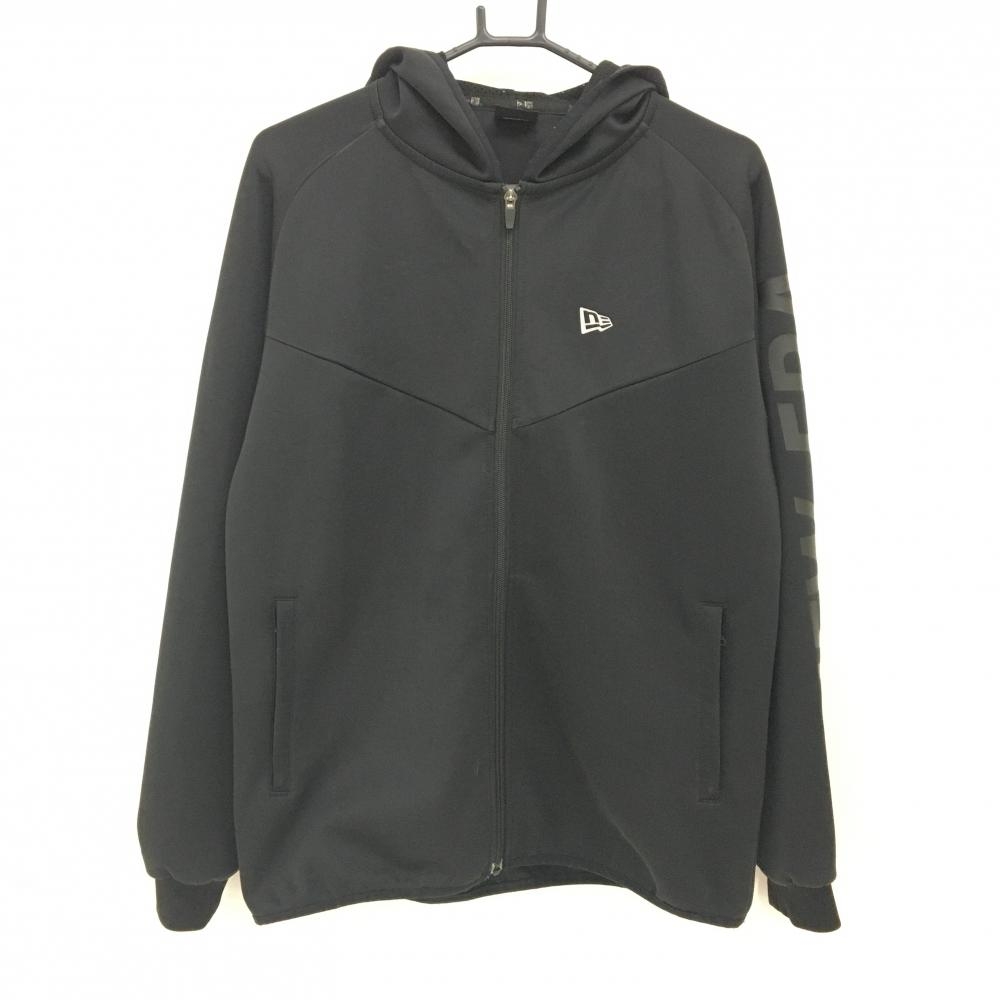 ニューエラ ジップパーカー 黒 袖ロゴプリント フード内側メッシュ  メンズ LARGE ゴルフウェア New Era
