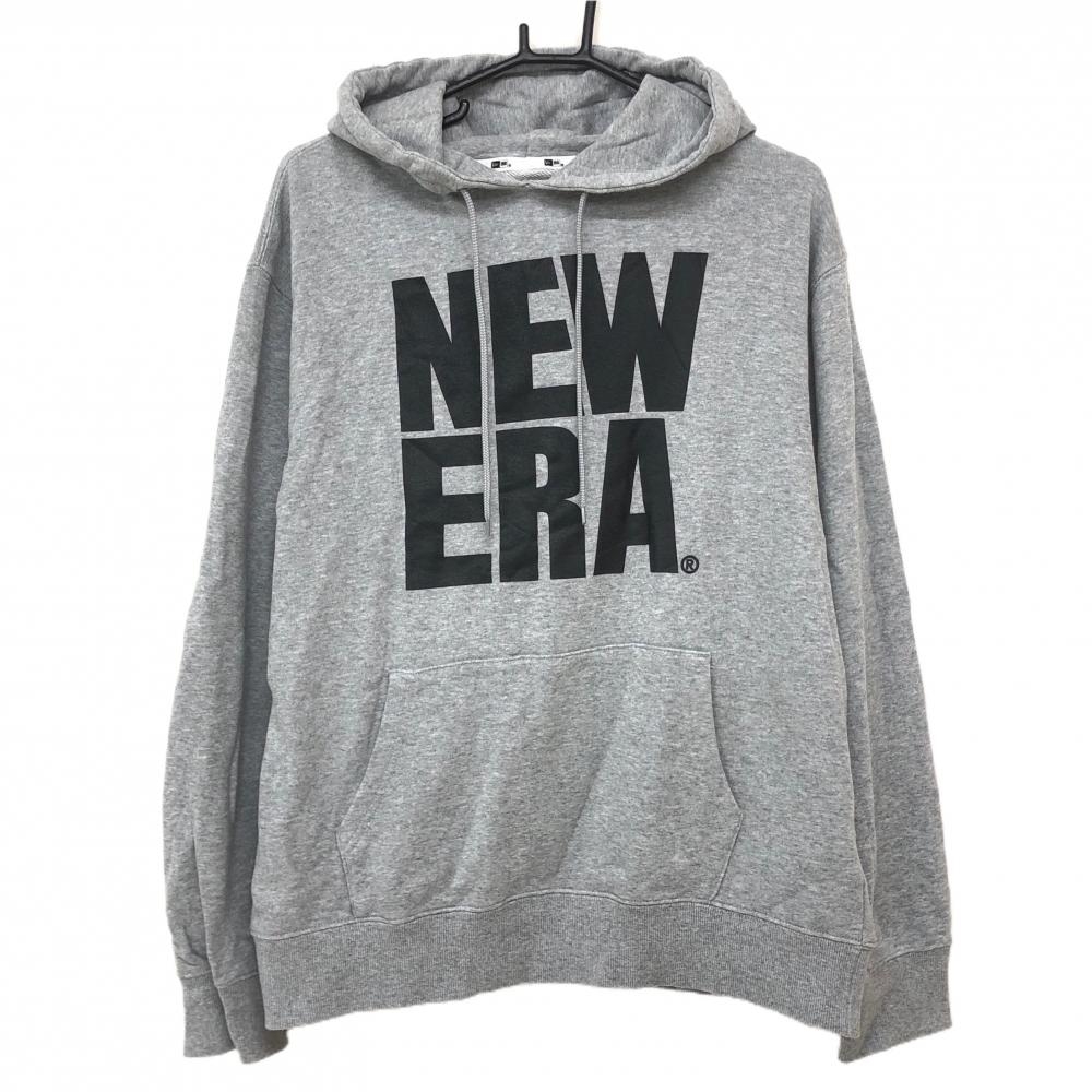 【美品】ニューエラ パーカー 杢グレー×黒 フロントロゴ スウェット生地 メンズ LARGE ゴルフウェア New Era