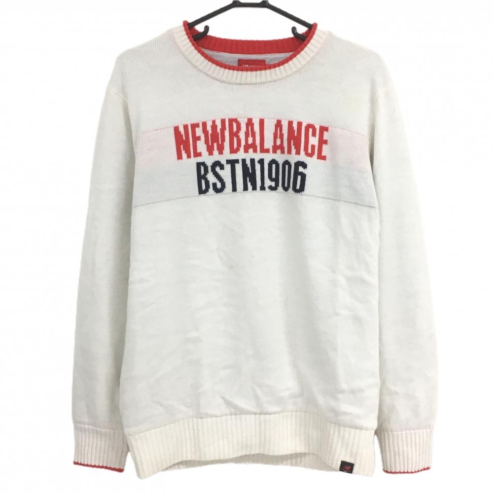 ニューバランスゴルフ 裏地付セーター 白×レッド フロントロゴ ニット メンズ 6(XL ) ゴルフウェア New Balance